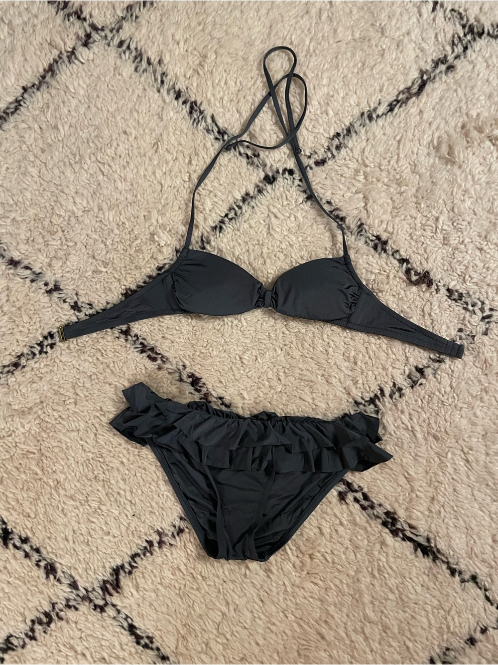 J. Crew Black Ruffle Bikini Set